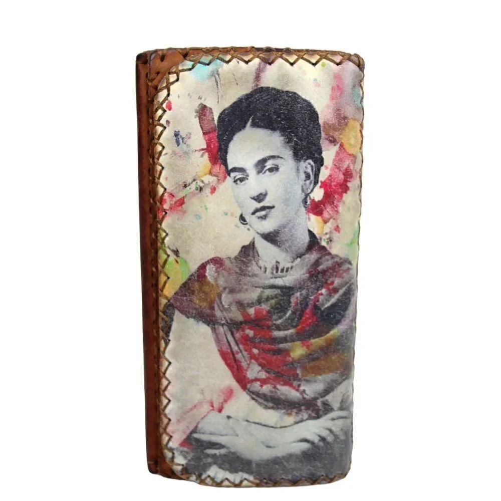 ARTISAN ALEARTE FRIDA KAHLO BROWN GENUINE LEATHER ID CARD BILL HOLDER WALLET